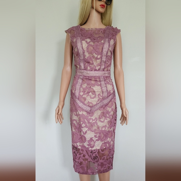 ASOS PURPLE DRESS MIDI LACE - Picture 1 of 13